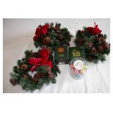 Set of 3 Decorative Holiday Wreaths and Colorful Ornament Balls