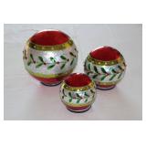 Set of 3 Vintage Christmas Ornaments with Hand-Painted Design