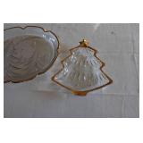 Vintage Glass Serving Platter and Christmas Tree Dish Set