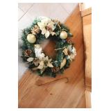 Beautiful Holiday Wreath with Gold Accents and Pine Cones