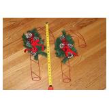 Pair of Festive Candy Cane Outdoor Decorations with Pinecones and Berries