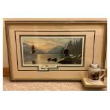 Framed Behind Gkass Pencil Signed Pencil Signed Frank Mittelstadt  "Dinner For Two" Eagle Print 40/144 23" x 36" With Signed Stein Limited Editiion 40/144