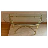 Small Brass & 3/8 Glass Top Half Moon Table 49 1/2" L x 17 1/2" W x 25" T