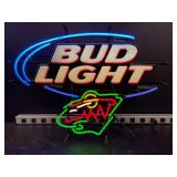 Budweiser, Bud Light MN Wild beast head, NHL, neon