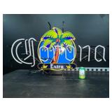 Large Corona palm tree, neon