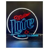 Miller Lite Ready to Drink with animated arrow, neon