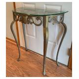 Gorgeous Ornate Metal Glass Top Accent Table