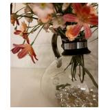 Two Faux Flower Arrangement with Glass and Ceramic Vases