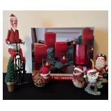 Adorable Christmas Decor including Wooden Santa on a Bike, 2 Santa Birds, Handmade Owl and More