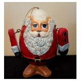 Christmas Decor Including Plaster Cloth Santa with Bag, Reindeer Candles, Elf and Three Lighted Musical Bell