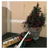 Holidays Are Here! Heavy Planter with Christmas Tree, Wrapping Paper, Tree Stand and Wreath Hanger