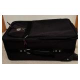 Two Large and Small Black and Purple Piping Luggage by Flight Club