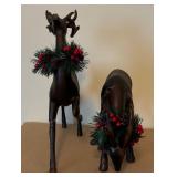 Pair of Wooden Decorative Holiday Deer Figurines