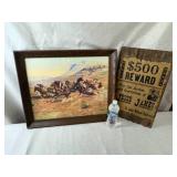 Framed Cowboy Art and Bounty Poster