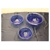 Set of 3 Vintage Cobalt Blue Glass Mixing Bowls