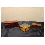 Set of 3 Vintage Wooden Boxes with Glass Lidded Box