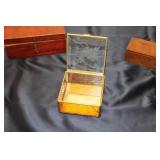 Set of 3 Vintage Wooden Boxes with Glass Lidded Box