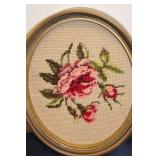 Set of 3 Vintage Framed Floral Needlepoint Art Pieces