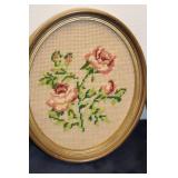 Set of 3 Vintage Framed Floral Needlepoint Art Pieces