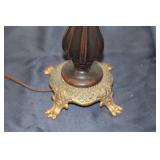 Vintage Table Lamp with Ornate Base and Glass Shade