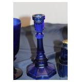 Set of 4 Cobalt Blue Glassware with Matching Candle Holders and Salt & Pepper Shakers