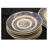 Set of 7 Vintage Blue and White Ceramic Plates and Cup