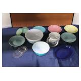 Collection of 11 Vintage Serving Bowls and Plates in Assorted Colors