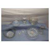 Collection of 7 Glassware Pieces including Bowls, Vase, and Dessert Stand