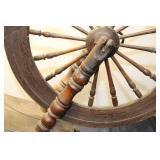 Antique Wooden Spinning Wheel with Detailed Spindle