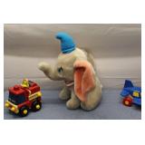 Lot of Vintage Disney Plush Dumbo, Fire Truck, and Assorted Toy Figures