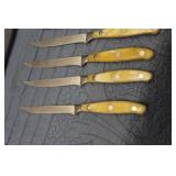 Set of 6 Vintage Kitchen Knives with Yellow Handles