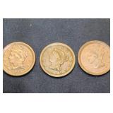 Set of 3 Vintage 1855-1856 Copper Indian Head Pennies