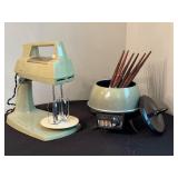 Vintage Avocado Green Electric Fondue Pot and Vintage Avocado Green General Electric Kitchen Mixer