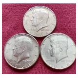 (3) 90% Silver Kennedy Half Dollars