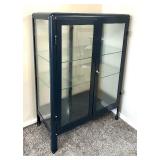 Contemporary Style Navy Blue Metal Display Cabinet with Glass Shelves