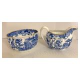 Vintage Blue and White Copeland Platter, Cups, Saucers, Creamer Pitchers and Sugar Dishes