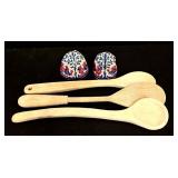 Vintage Chefmate Wooden Spoons and Two Hand Made Egg Topps