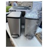 2 New Kohler 6L Mini Step Trash Cans - Stainless Steel - 1 of them Damaged See Pictures