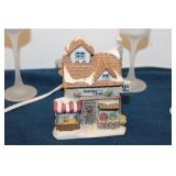 Collection of 8 Lighted Christmas Village Houses with Accessories