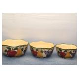 Set of 3 Hand-Painted Fruit Design Bowls