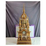 Ornate Wooden Scroll Saw Clock Tower with Intricate Detailing, Approximately 30 Inches Tall