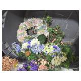 Mixed Lot of Decorative Flowers, Wreaths, and Decorative Containers