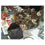 Assorted Home Decor Items including Baskets, Florals, and Signs