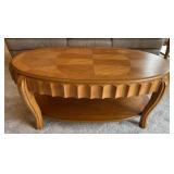 Nice Art Deco Wooden Coffee Table (48" W x 29" D x 19" T) - Lower Level.  Bring Help to Remove!