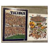 Vintage 1990 Minnesota Vikings John Holiday Print (19" x 25") & 1982 Iowa Hawkeyes Rose Bowl Poster - Located in Basement