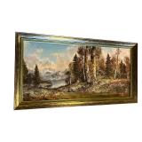 Vintage 27" x 51" Framed Art Print by LORENZ - Located in Basement