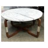 Vintage Mid Century Modern Brown Saltman Round Marble Top Coffee Table