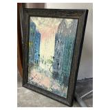 Original Oil on Canvas Framed Vintage Cityscape Artwork