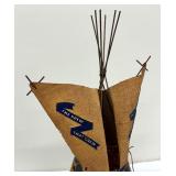 Vintage Schmidt Beer Teepee Table Lamp / Vintage Schmidt Beer Advertising Burlap over Wire Teepee Light Up Lamp