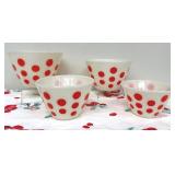 Vintage Fire King Polka Dot Mixing Nesting Mixing Bowl Set and Vintage Kitchen Towel